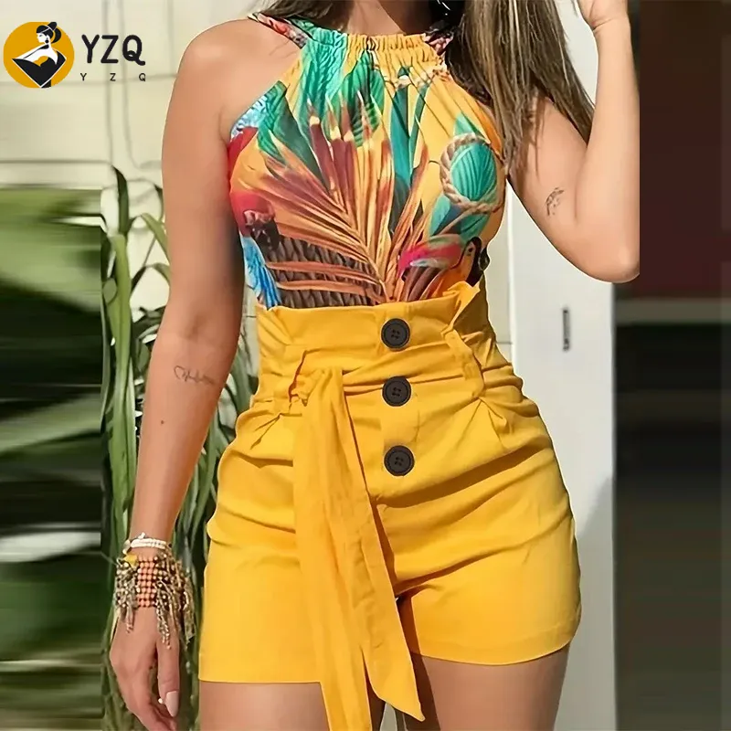 Summer Clothing Zara - Y2K katı düğme ön şort kravat