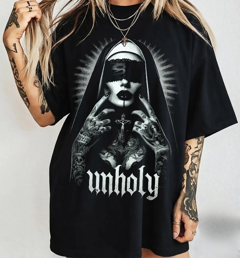 Summer Goth Clothing - Unholy Nun Tişörtü: Gotik Şeytan Baphomet