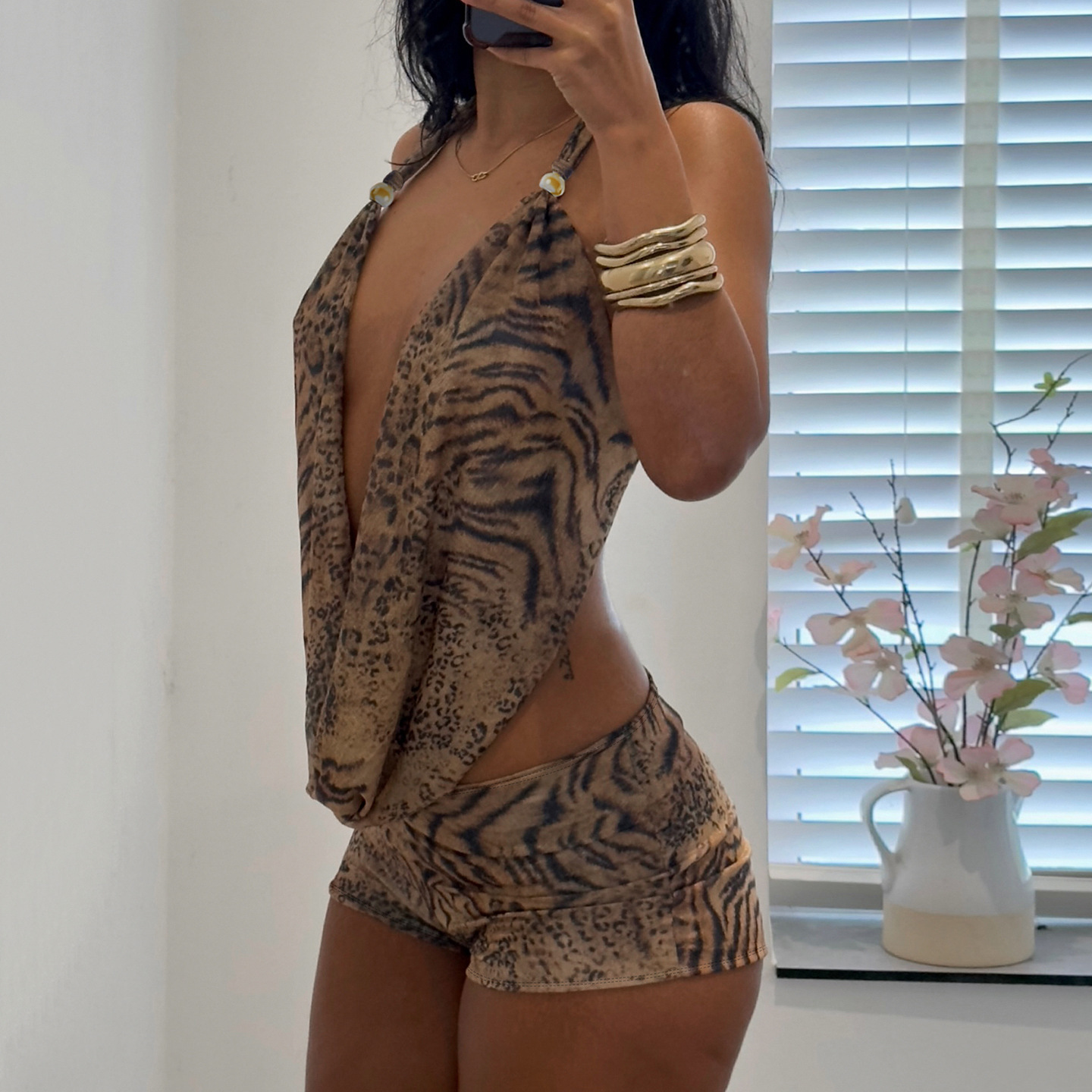 Summer Clothing Model - Kadın Leopar Desenli 2 Parça Takım
