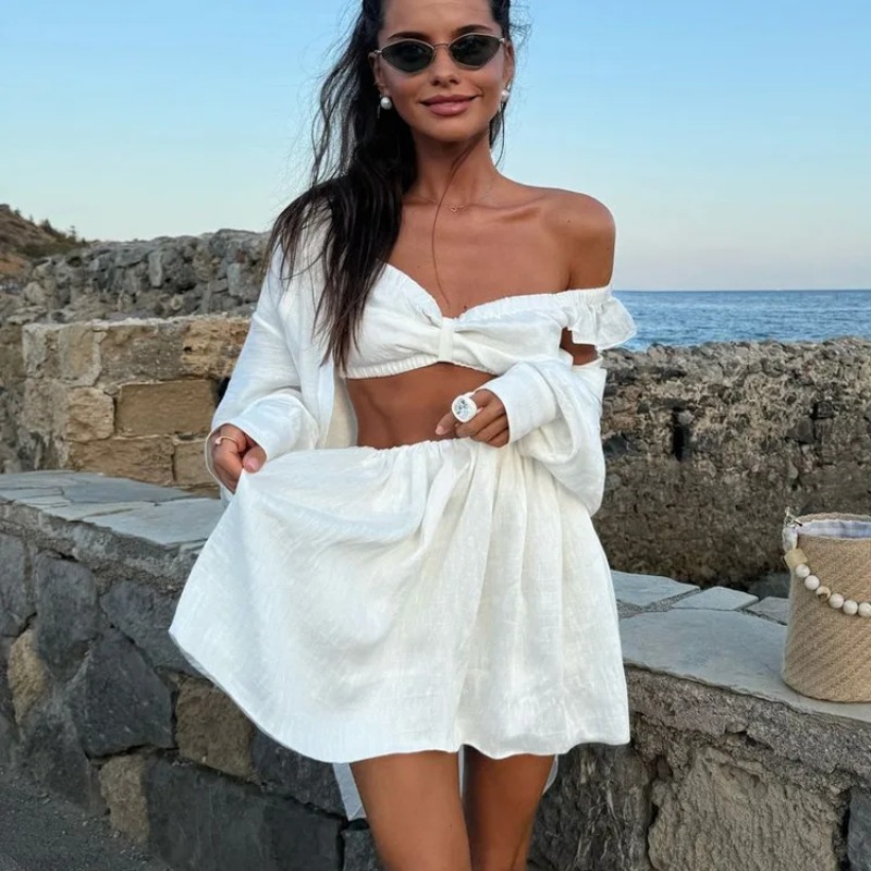 Summer Clothing Women Sale - Tank Top Kabarık Mini Etek Iki