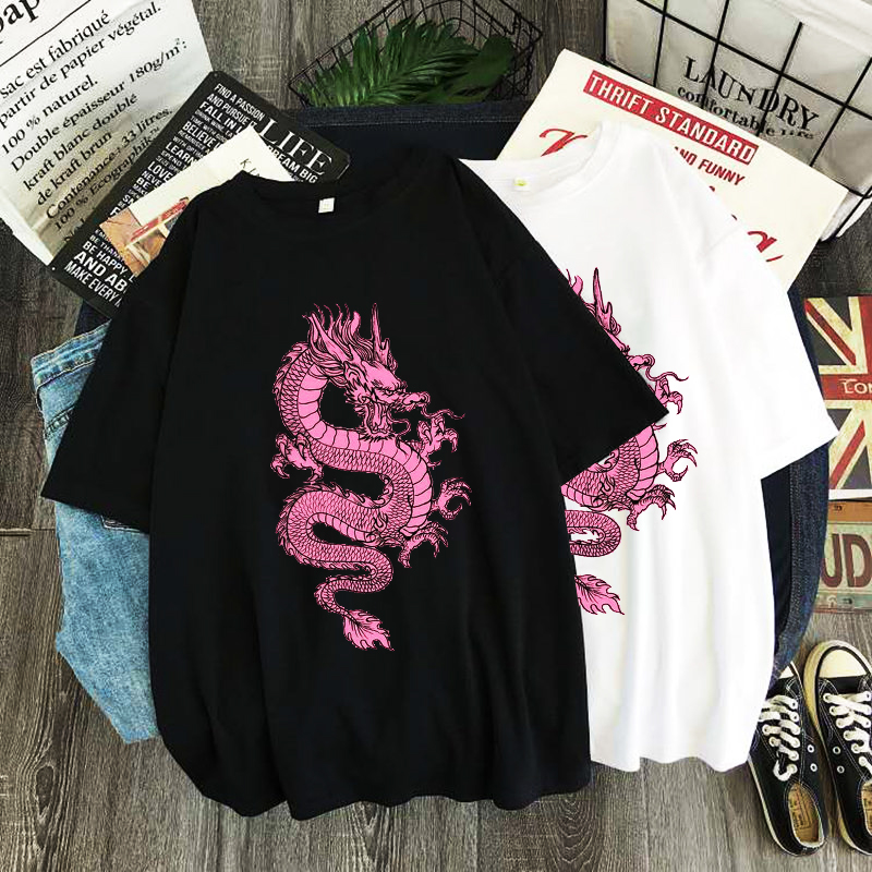 Summer Goth Clothing - Kadın t-shirt pembe ejderha estetik boy