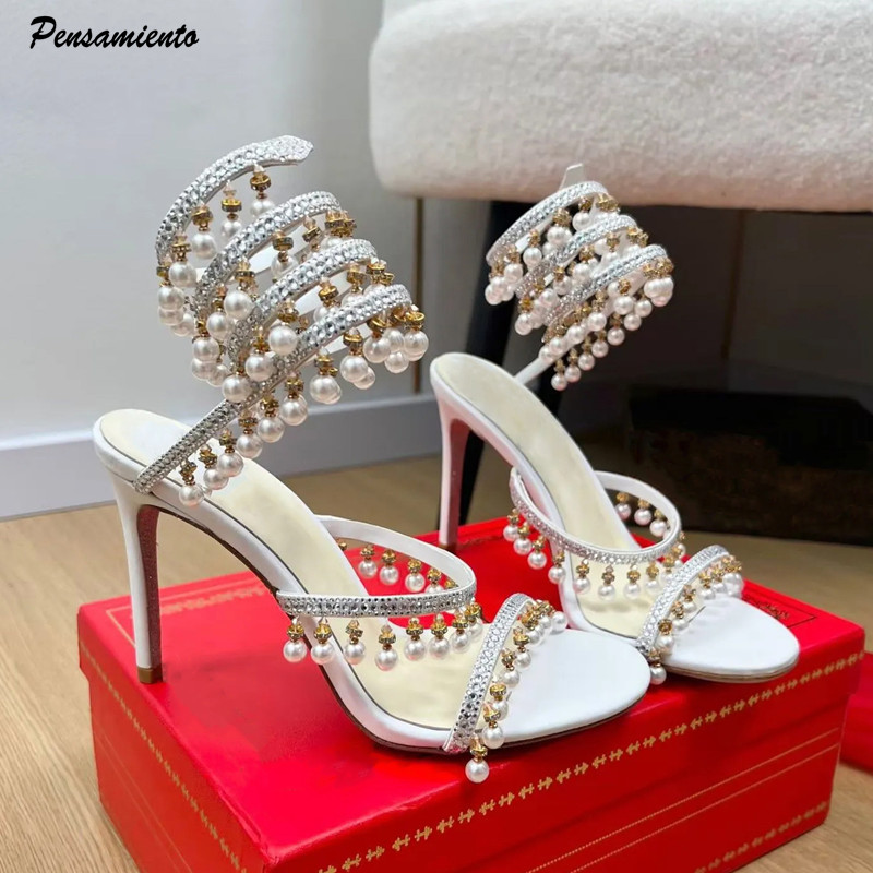 Summer Clothing Stores - Lüks Rhinestones İnciler Püsküller Kadın Gladyatör