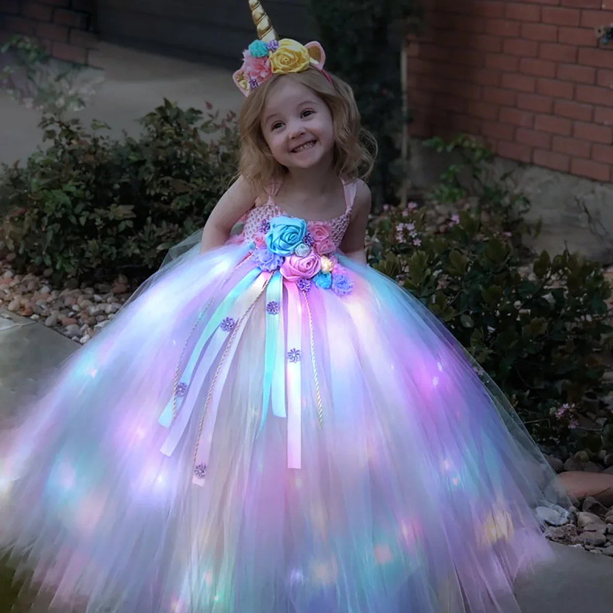 Summer Clothing For Kids Girls - Kızlar Uzun LED Unicorn Tutu Elbise
