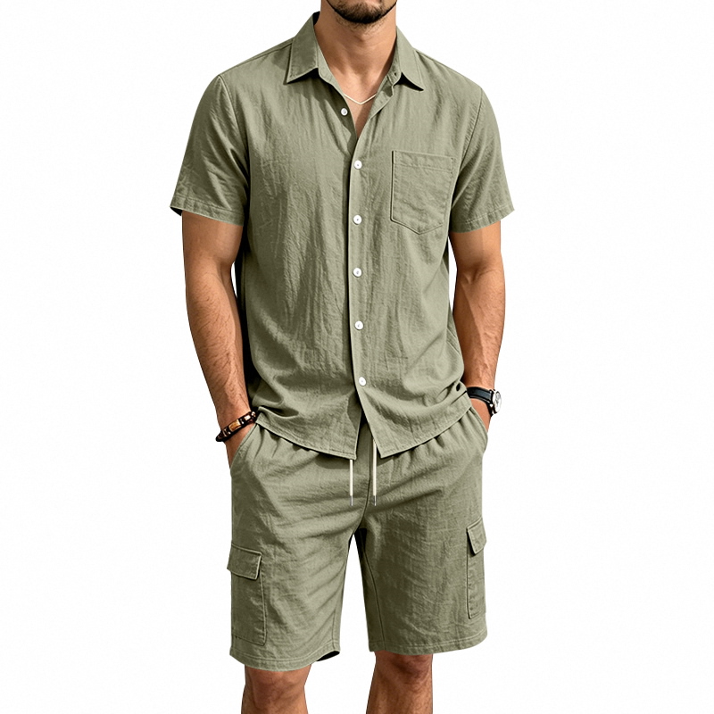 Summer Clothing Essentials - Erkekler Yazlık Amerikan Keten İki Parçalı