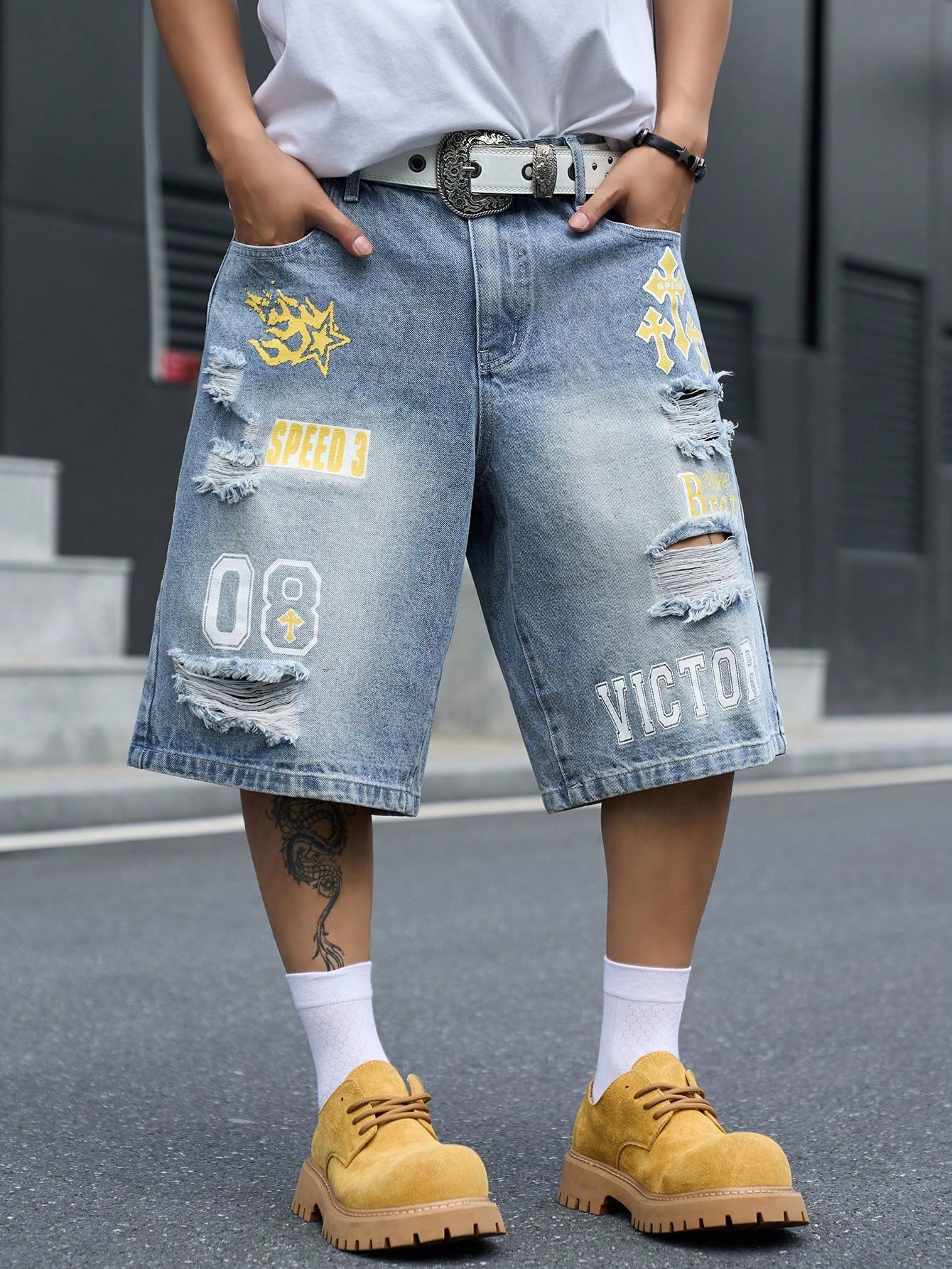 Summer Quotes - Erkek Bol Kesim Denim Bermuda Şort,