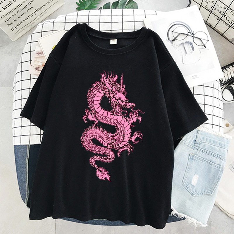 Kadın t-shirt pembe ejderha es - Summer Goth Clothing incelemesi ve fiyatı
