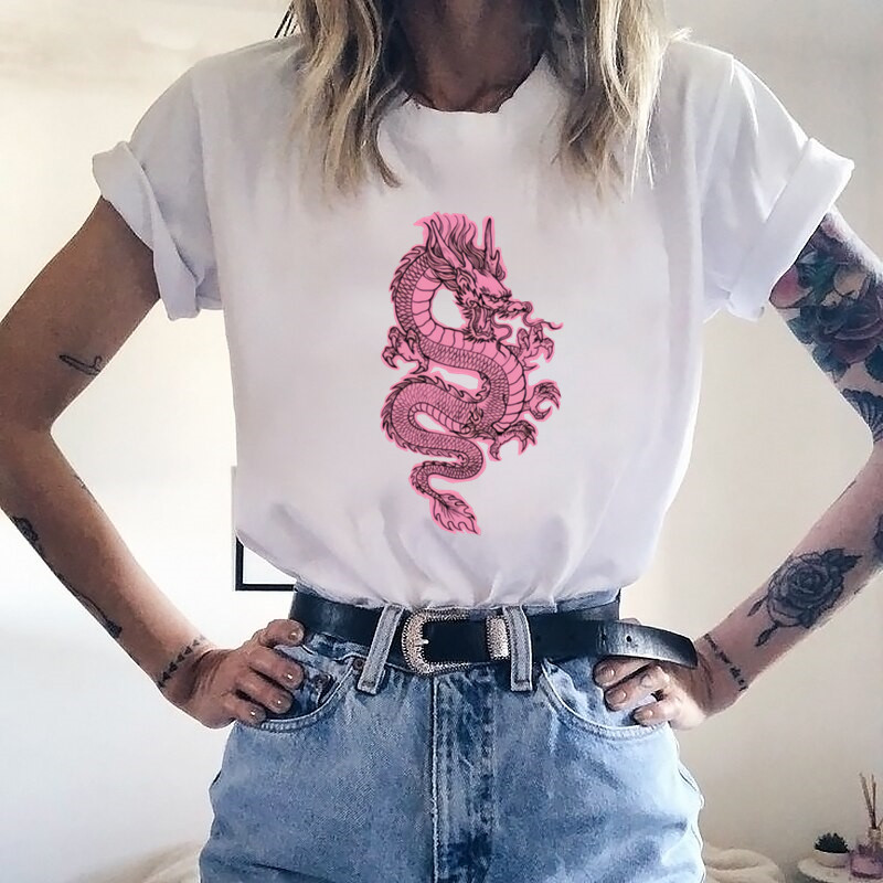 Kadın t-shirt pembe ejderha es - Summer Goth Clothing incelemesi ve fiyatı