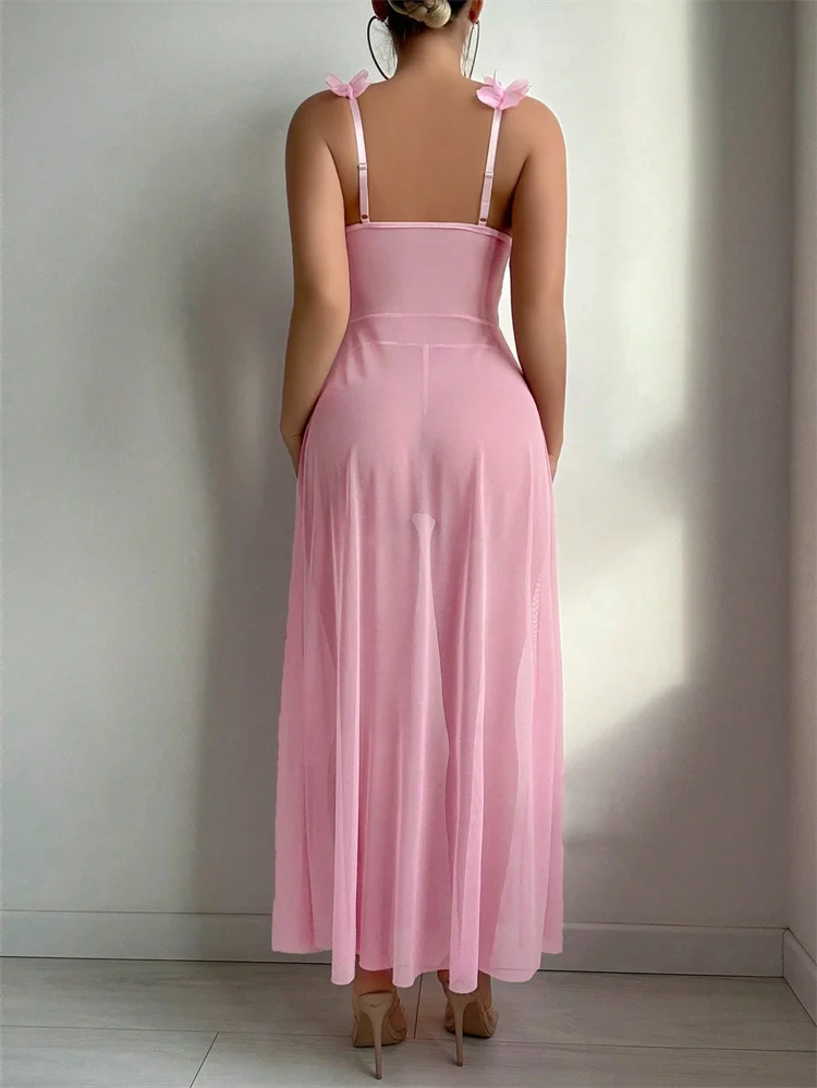 Pembe Çiçekli Dantel Şeffaf Ge - Summer Clothing Stores incelemesi ve fiyatı