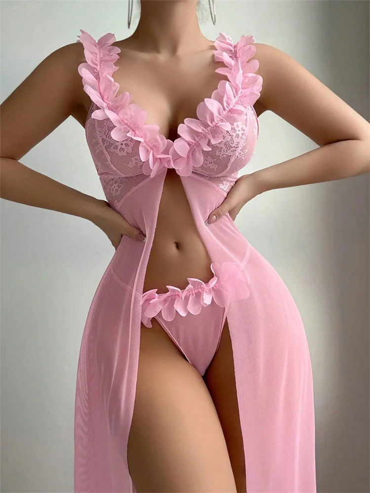 Pembe Çiçekli Dantel Şeffaf Ge - Summer Clothing Stores incelemesi ve fiyatı