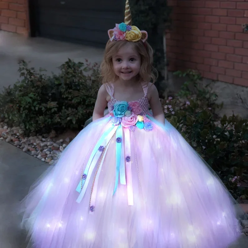 Kızlar Uzun LED Unicorn Tutu E - Summer Clothing For Kids Girls incelemesi ve fiyatı