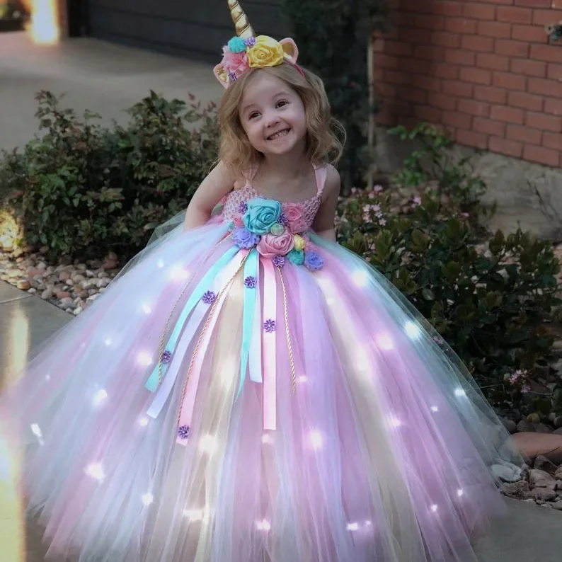 Kızlar Uzun LED Unicorn Tutu E - Summer Clothing For Kids Girls incelemesi ve fiyatı